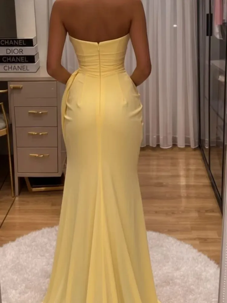 Elegant High Waist Bodycon Maxi Dress Strapless Pleated Hem Corset Party Robes Luxury Vestidos 2026 New Lady Evening Gowns