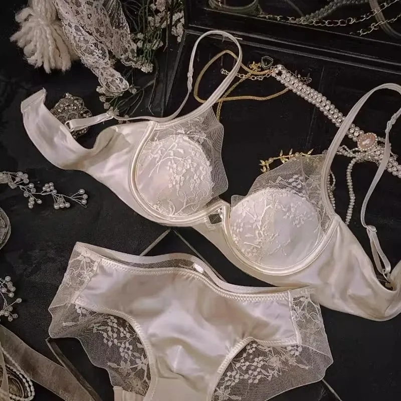 New Summer Lace T-Shirt Bra Set Ladies Wirefree Support Lift Anti-Sagging Gathering Large Cup Elegant Slim Daily Intimates32-38