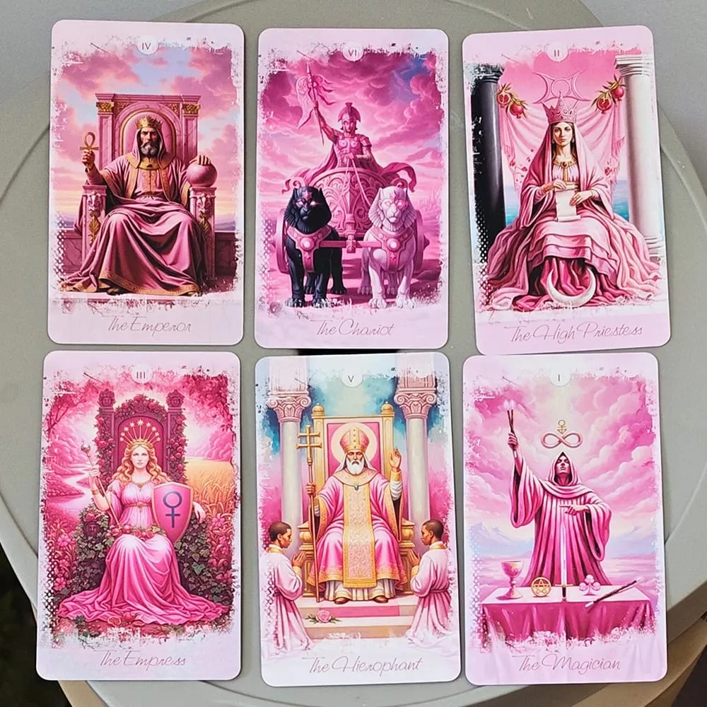 Pink Romantic Fantasy Tarot Deck in Tin Box 11*6.2cm 78-Card Full Deck with Instruction Book Spiritual Divination Oracle