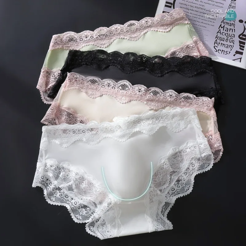 Men Triangle Panties Lace Trim Butterfly Knot Flower Pattern Thin Super Comfortable U Bulge Pouch Breathable Transparent Underwe