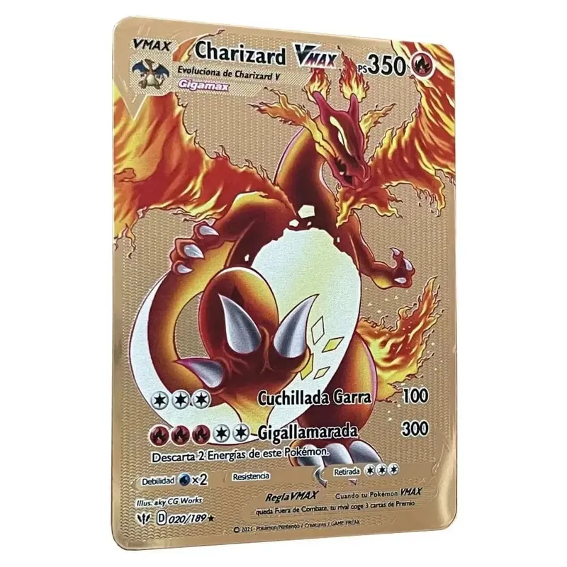 Pokemon Metal Cards in Spanish Pikachu Arceus Charizard DIY Trading Flash Card Anime Cartoon Gift