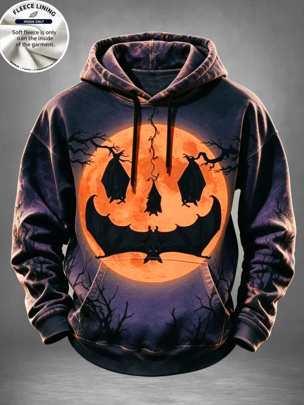 Englisch: Halloween Haunted House Ghost Pumpkin Bat Print Hoodie Herren Fleece gefüttertes POD Sweatshirt Lässiger Langarmpullover