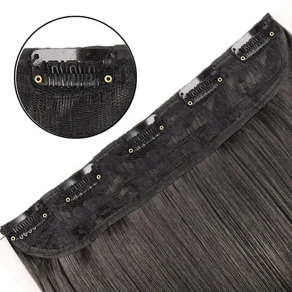 5-Clips Synthetic Heat-Resistant Long Straight Hair Extensions Natural Black Invisible Seamless One-piece Hair Extension Women
