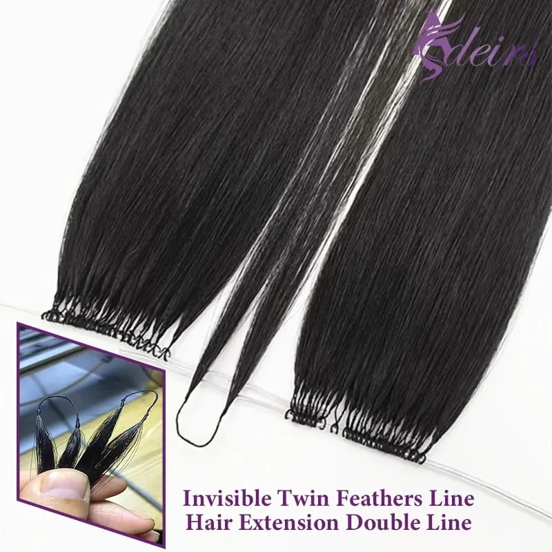 New Double-line Feather Hair Extensions Natural Real Human Hair Microring Hair Extensions Brown Blonde Color Straight — image 2