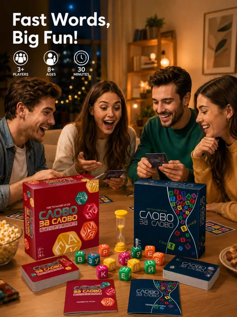 Word Game Board Game Family Party Card Game with Letter Dice Educational Strategy Game for Kids and Adults Russian Version