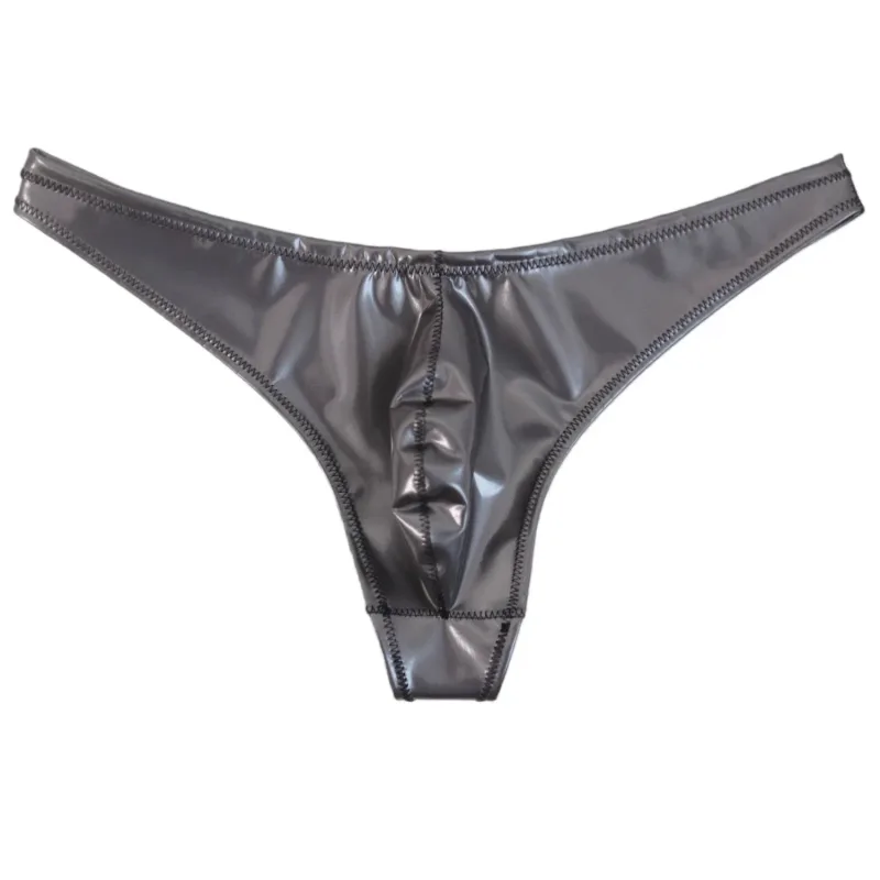 Sexy Men Plus Size Latex PVC Shiny Hot Short Convex U Pouch G-string Fashion Underwear Tights Lingeries PU Stage Briefs