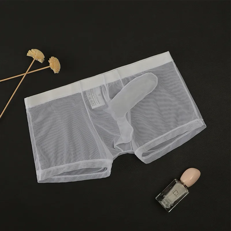 섹시한 남자 메쉬 투명 경량 속옷 통기성 복서 팬티 팬티를 통해 볼 총알 분리 남성 복서 팬티