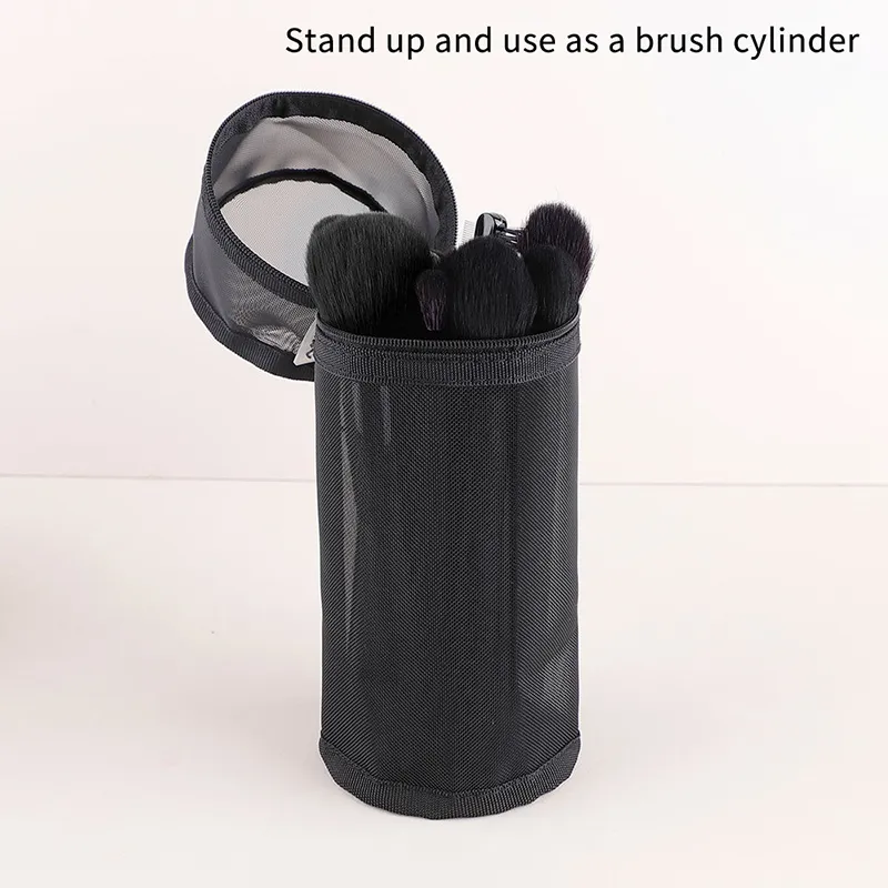 【M】Mesh Dual-use Makeup Brushes Holder Travel Cosmetic Bag Organizer Brushes Pens Tube Container Stand-up Pouch Cosmetic Tool