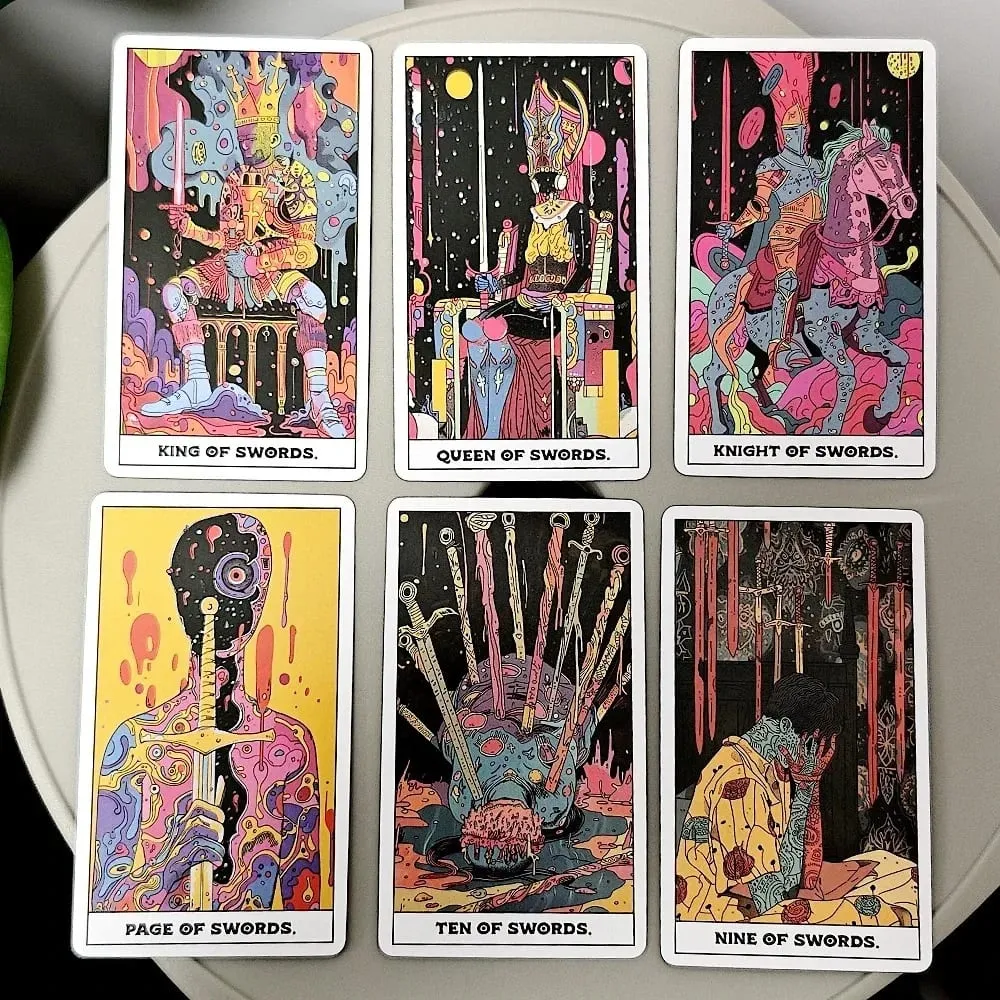 Phantom Tarot Complete Set of 78 Personalized Neon Art Style Desktop Divination Party Entertainment Board Game Cards