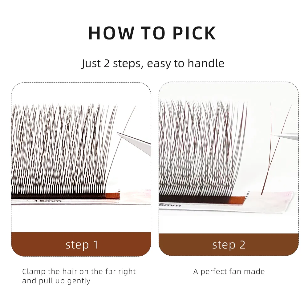 Yelix Brown 2D Y Premade Eye Lashes Single Tip Lash Extensions Natural Thick Soft No Loose Root Easy Fan Salon Lash Cilios Y