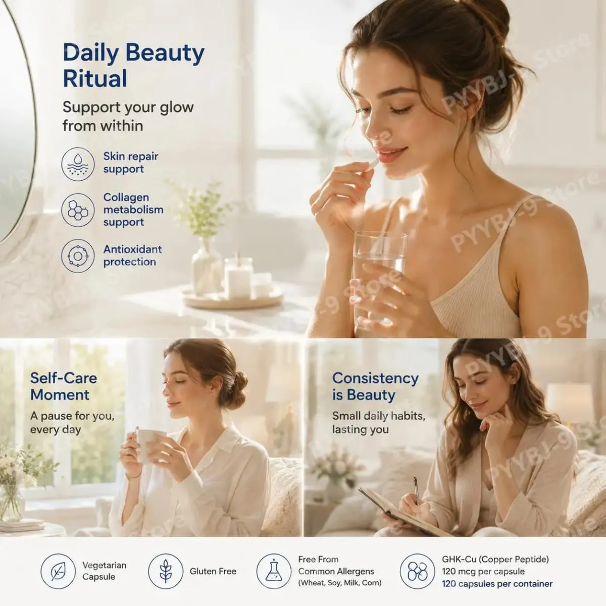 GHK-Cu Copper Peptide Capsules for Skin Repair Support Collagen Metabolism Support and Antioxidant Protection - 120 Capsules — image 3