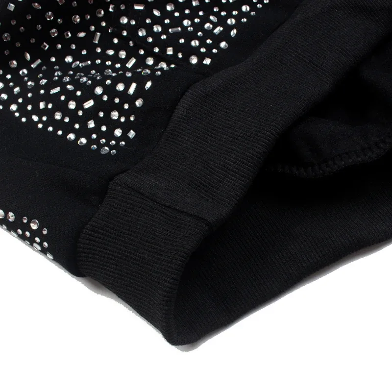 Hoodies Pullover 26ss Vintage Embroidery Leather Pattern Glittering Diamond Print Men's Hooded Hip Hop Style Sweatshirts