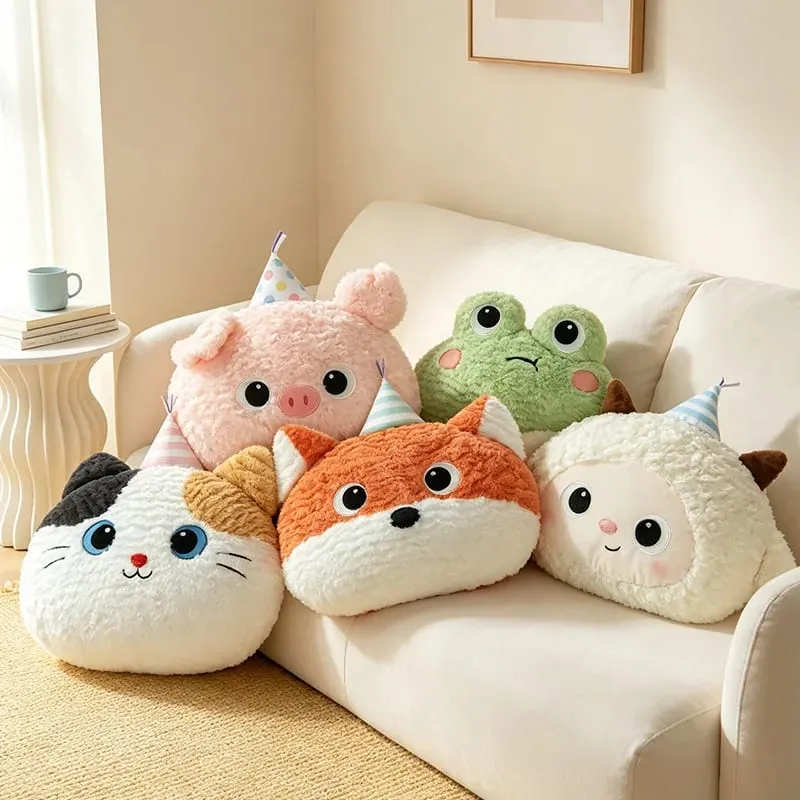 Cute Cartoon Animal Plush Pillow Soft Fluffy Pig Frog Cat Fox Sheep Kawaii Stuffed Cushion For Sofa Bedroom Home Decor Gift