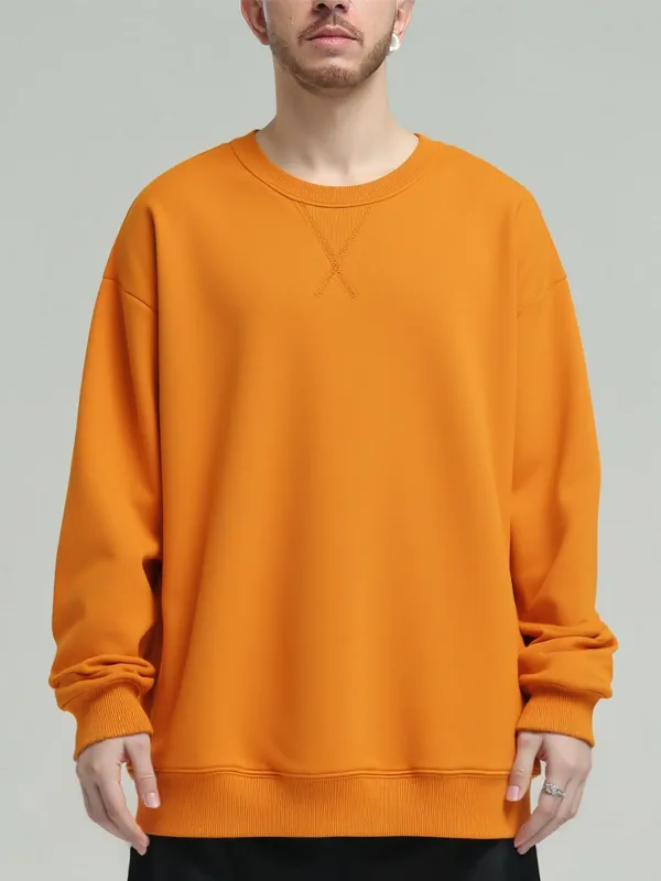 380g Tight Match Heavy Inverted Triangle Loose Versatile Solid Cotton Vintage Autum Winter Long Sleeve Round Neck Sweater