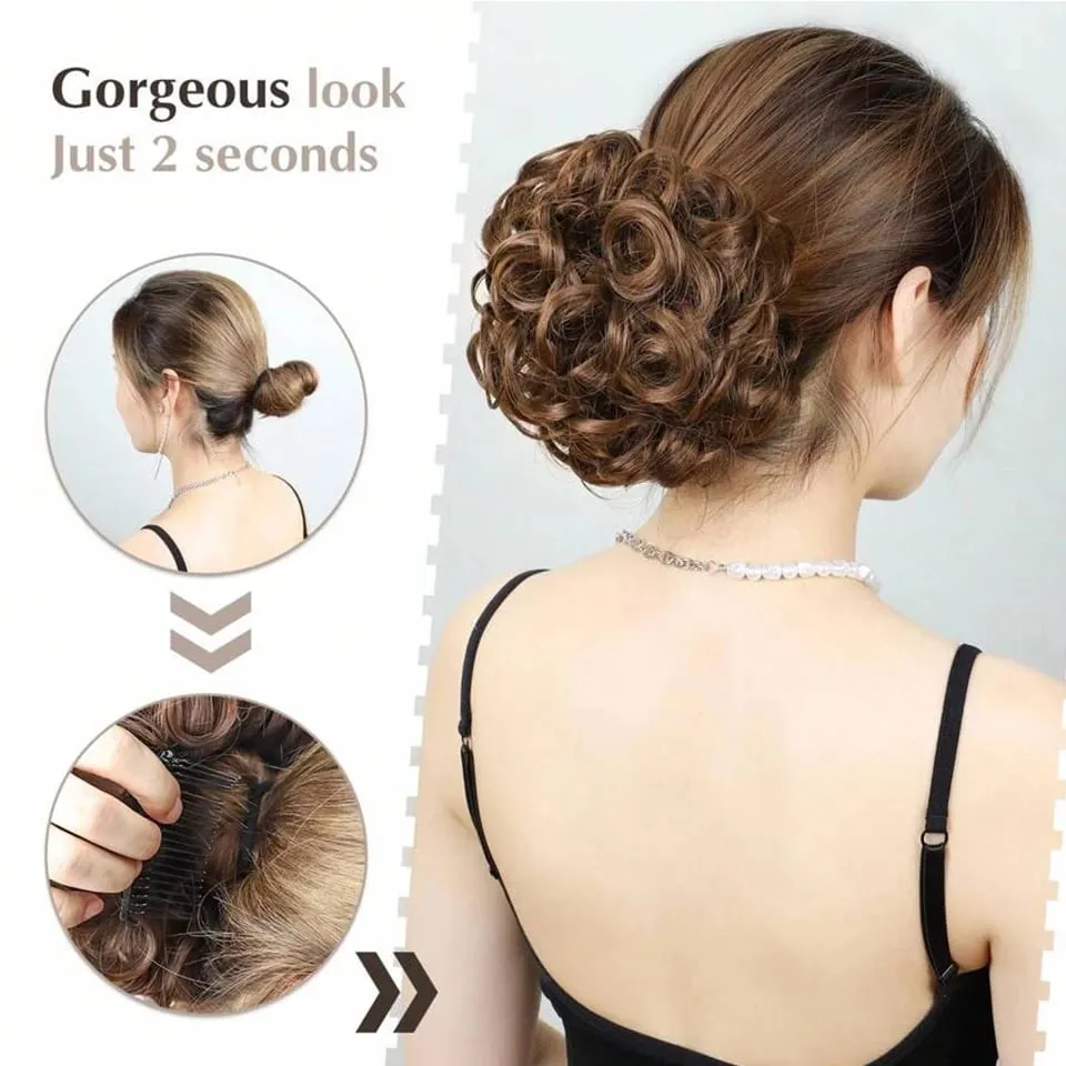 Synthetic LARGE Comb Clip In Curly Hair Extension Chignon Hair Pieces Women Updo Cover Hairpiece Extension Hair Bun