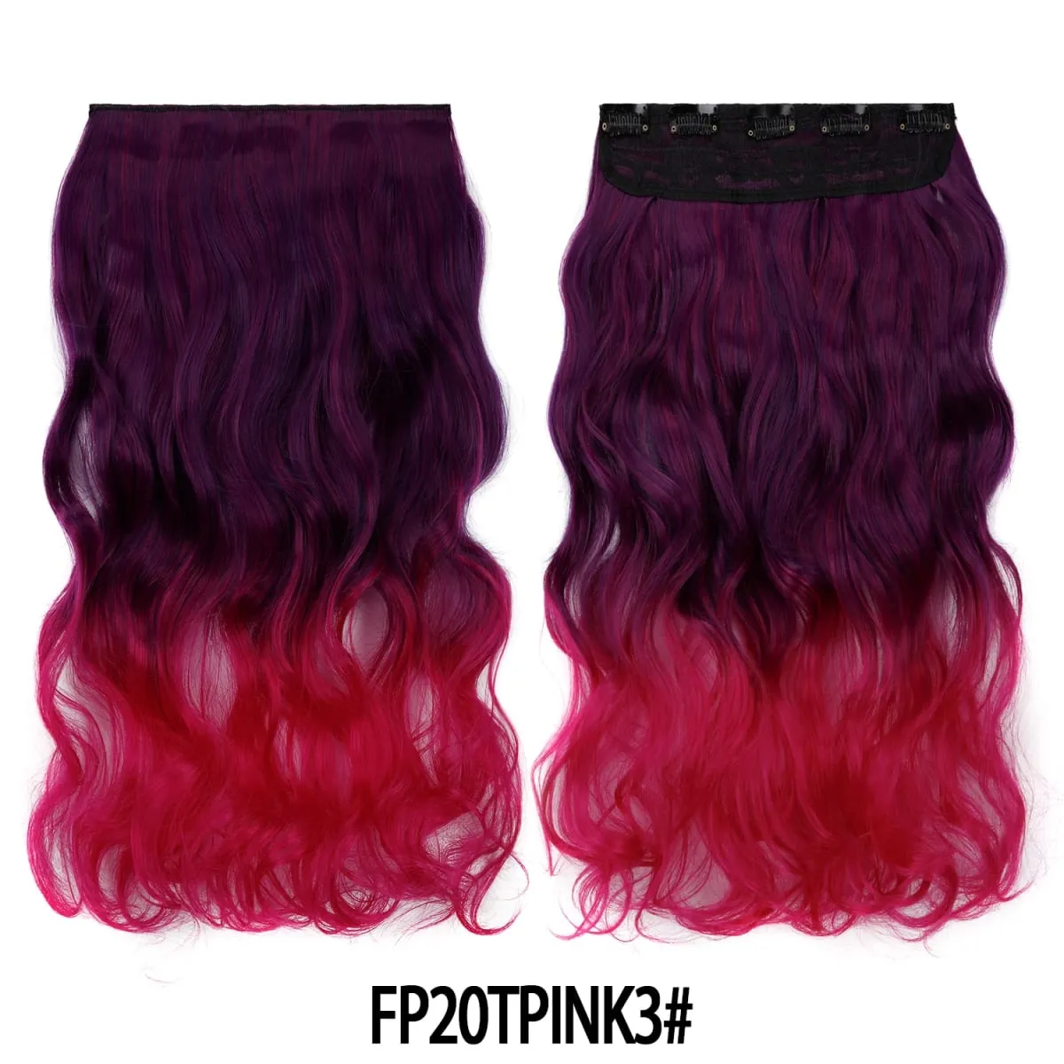 Jeedou One Piece 5 Clips Wavy Ombre Clip In Hair Extensions Long Water Wave Synthetic Curly Hair Piece Rainbow Colored Hair