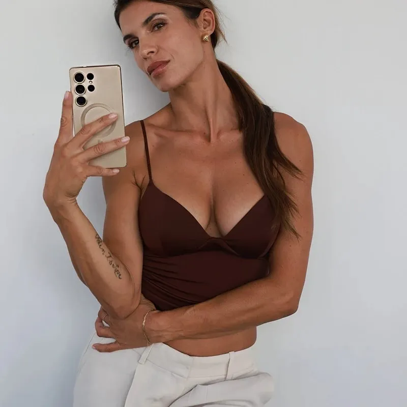 Sleeveless Crop Tops For Woman Corset Camisole Brown Top Women Bodycon Backless Sexy Tops With Straps Bustier Tank Tops