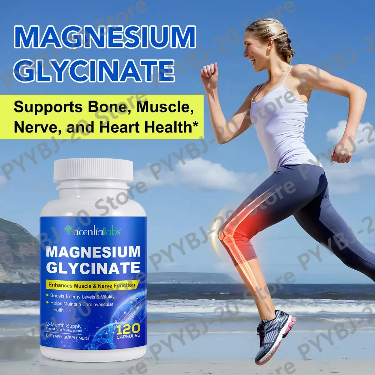 Acentiallabs Magnesium Glycinate 120 Capsules - Pure Organic Vegetarian Supports Bone Health Sleep & Muscle Nerve Support