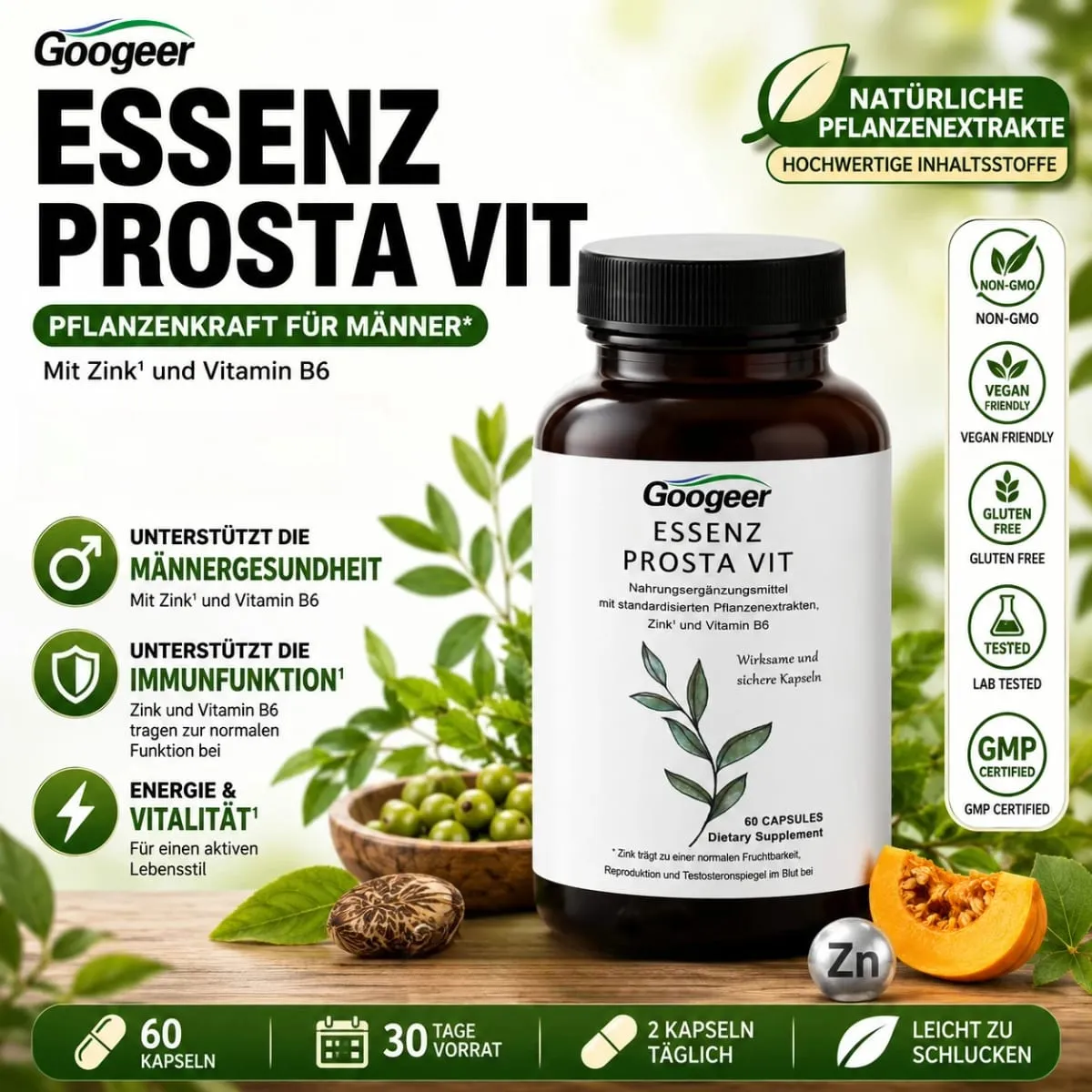 Men’s Prosta Vit Wellness Capsules with Zinc Vitamin B6 Saw Palmetto Nettle Root for Vitality Support 60 Count — image 1