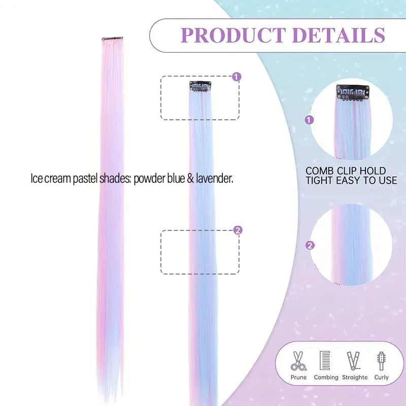 Ce Cream - Toned Pink Lavender Clip-in Hair Pieces 2Pcs Synthetic Fiber for Cosplay & Casual Look Soft & Vibrant Color — image 4