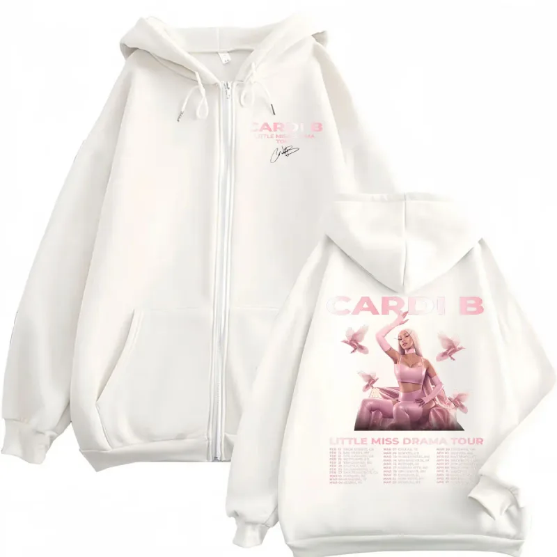 Rapper Cardi B Little Miss Drama Tour 2026 Zipper Hoodie Fashion Aesthetic Zip Up Sweatshirts Men Women Casual Loose Pullovers — image 2