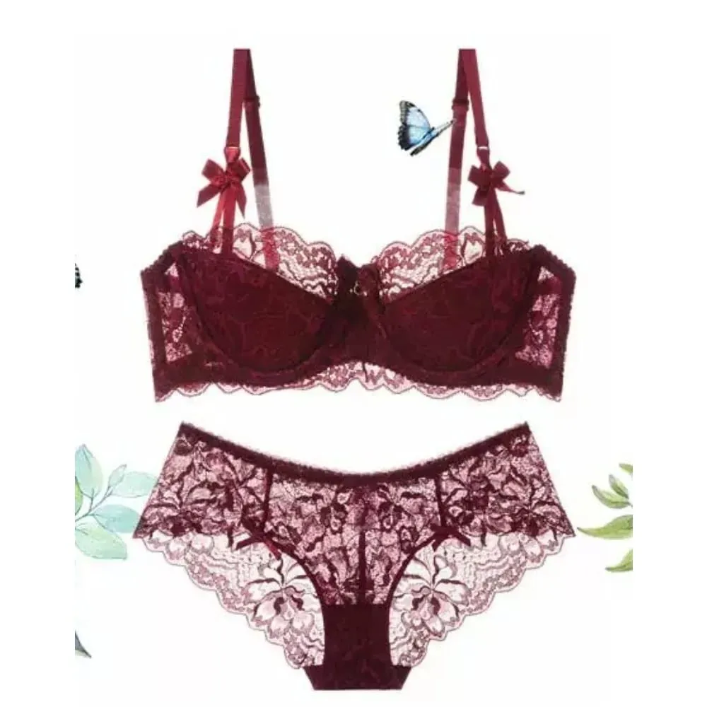 セクシー Trend Summer Half Cup Bra Set Thin Large Bust Minimizer Gathered Abstinence Lingerie For Women Daily Sleep Casual Wear