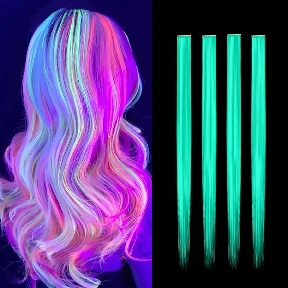 4-Pieces Synthetic Hair Extensions with Luminous Fluorescent Glow for Women - Clip-In Smooth & Soft Easy to Wear for Parties — image 11