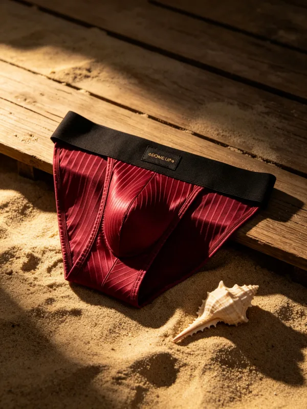 Men Underwear Shiny Striped Triangle Briefs Front Bulge Pouch Sexy Low Rise Slim Fit Daily Mens Underpants DP915
