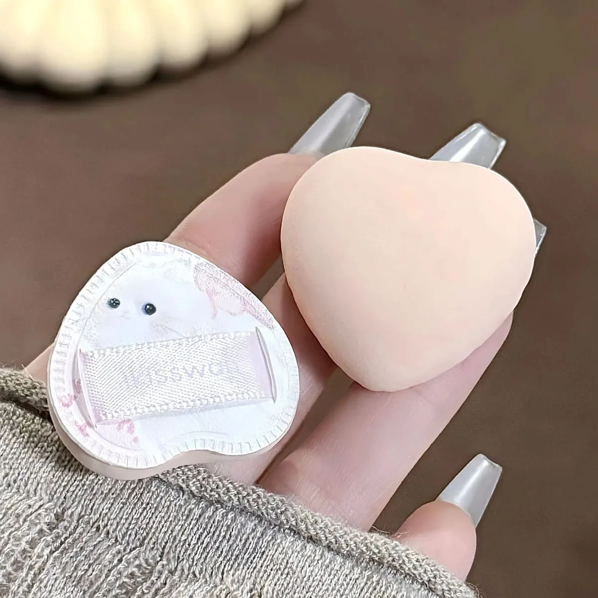Cute Pink Mini Finger Puff Set with Box Facial Makeup Sponge Soft Velvet Mixed Beauty Makeup Puff Professional Makeup Tools 5pcs