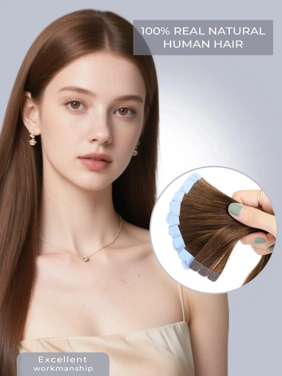 Mini Tape In Hair Extensions 12-20 Inches 10pcs/20pcs Invisible Human Hair Natural Tape In Hair Extention 04 Dark Brown — image 2