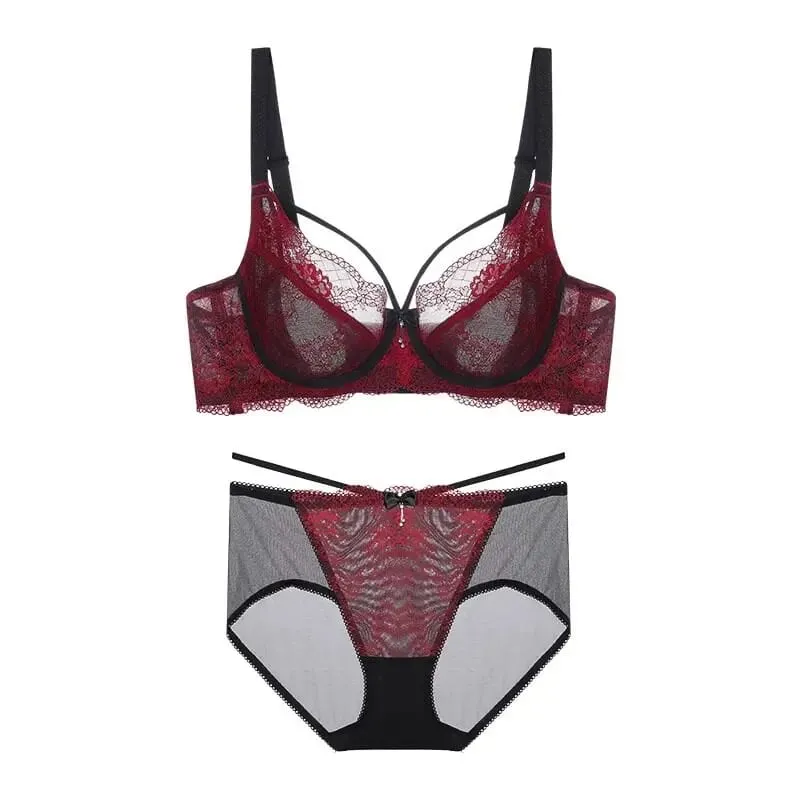 Sexy Minimizer Bra Set Full Cup Ultra Thin Lace Gathered Plus Size 34-42 Big Breast To Small Breast Support Comfort Lingerie