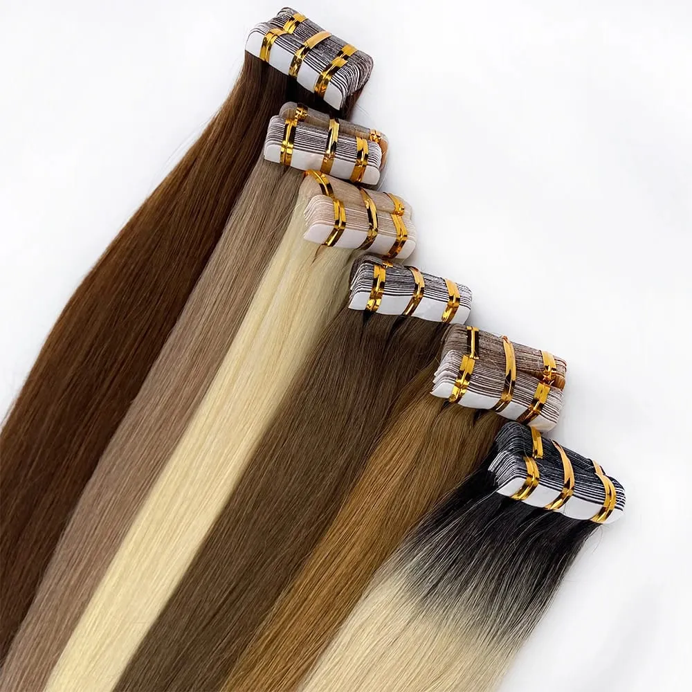 Tape-In Human Hair Extensions Different Colors Straight Hair 18-30 Inch Double Sided Adhesive Remy Hair