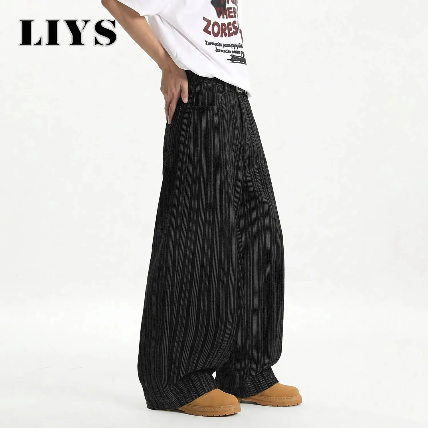 Men's Retro Vertical Stripe Jacquard Baggy Wide Leg Jeans Washed Denim Trousers Y2K Skater Hip Hop Streetwear Daily Casual — image 3