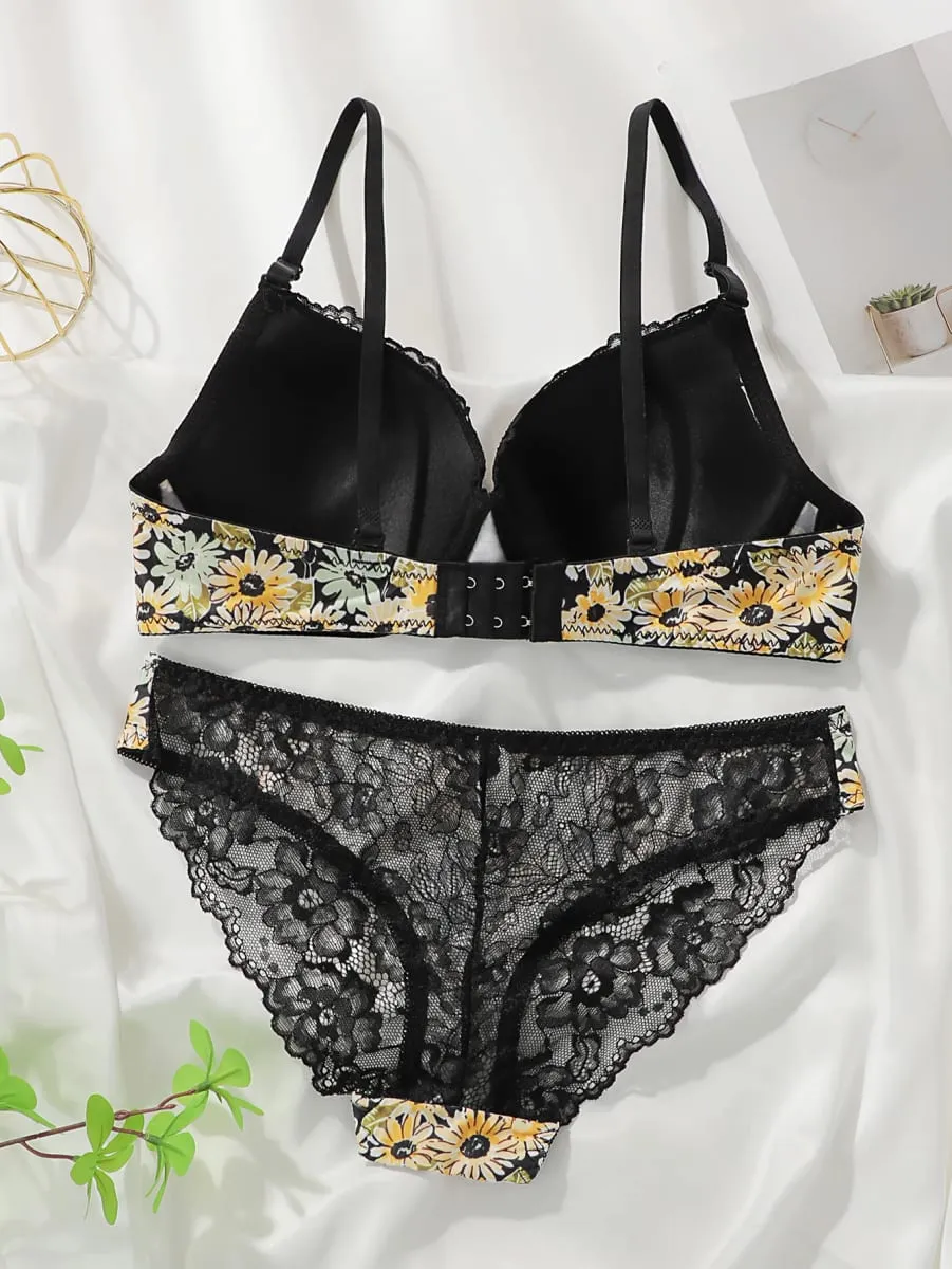 Women's Embroidered Lace Chrysanthemum Pattern Underwear with Steel Hoops Comfortable and Breathable Push Up Bra B6017