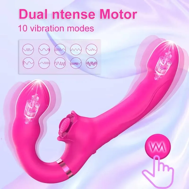 APP Bezpáskové dildo Vibrátor G-Spot Realistické oboustranné vibrační anální sexuální hračky pro ženy Lesbické páry
