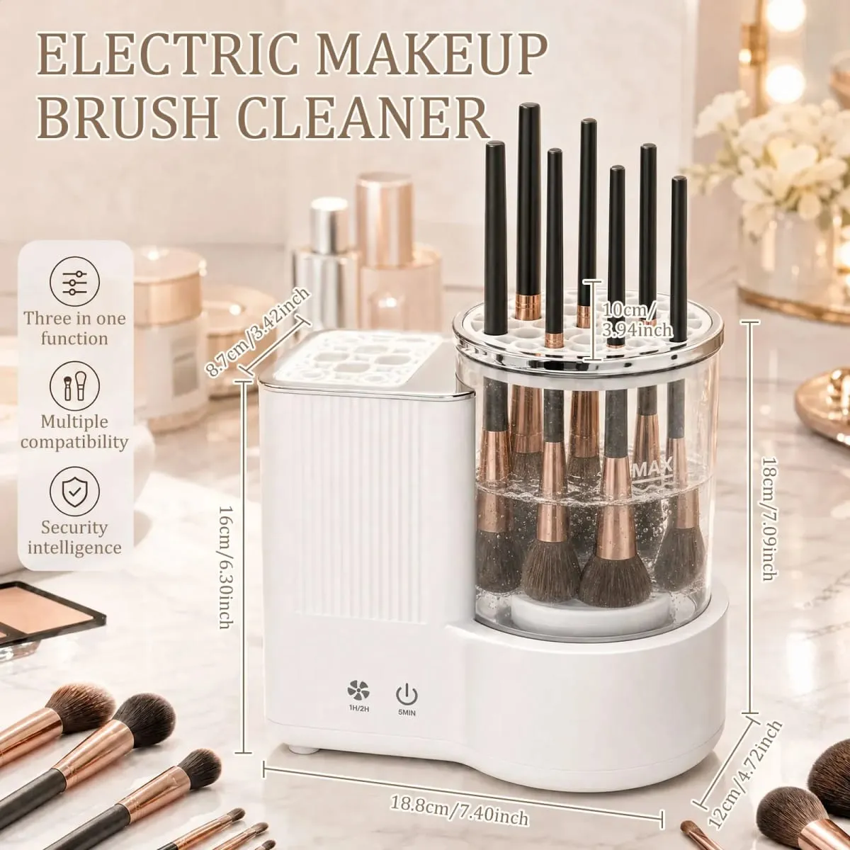 3 IN 1 Electric Makeup Brush Cleaner Machine Makeup Brush Automatic Cleaner Dryer Tool para sa Lahat ng Laki Beauty Brushes Mabilis na Pagpapatuyo