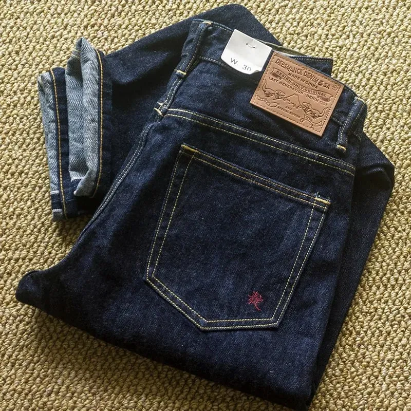 Japanese Vintage Denim Jeans with Sanding Featuring Red Stitching and Original Color for Autumn with Embroidery Jeans