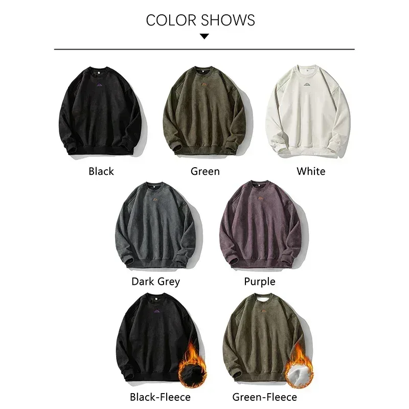 Brand Suede Sweatshirts for Men 2026 New Autumn Winter Clothing Baggy Vintage Pullovers Couples O Neck Oversize Blouse