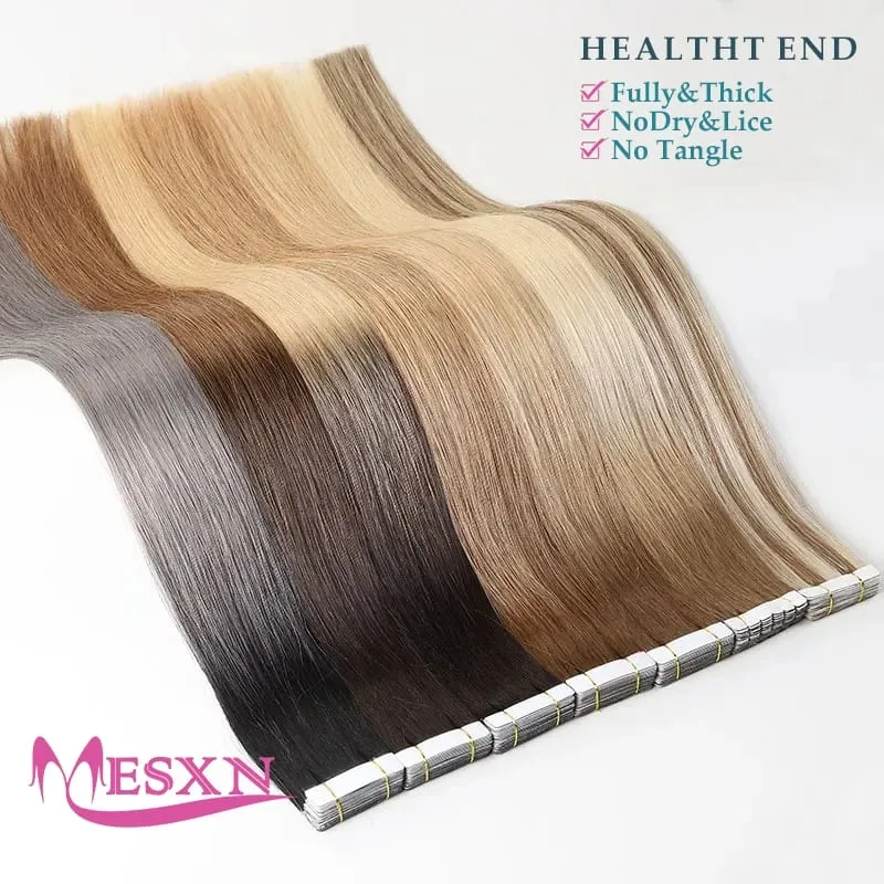 Tape In Hair Extensions 100% Really Human hair Extensions 16"-24" Black Brown Blonde Invisible Can dye For Salon