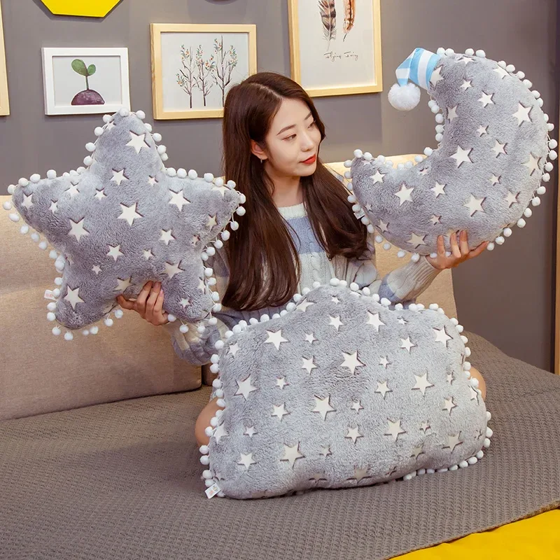 INS Plüsch Sky Serie Leuchtende Wolke Mond Sterne Kissen Weiche Kissen Kawaii Gefüllte Plüsch Spielzeug Für Kinder Baby Kinder Spielzeug mädchen Geschenk