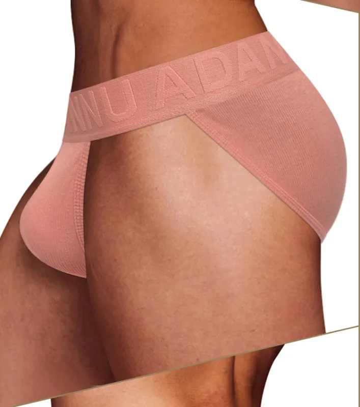 Men's Cotton Ribbed Skin-Friendly Bare Feel Convex Pouch Briefs, Embossed Letter Wide Waistband Slim Fit Underwear