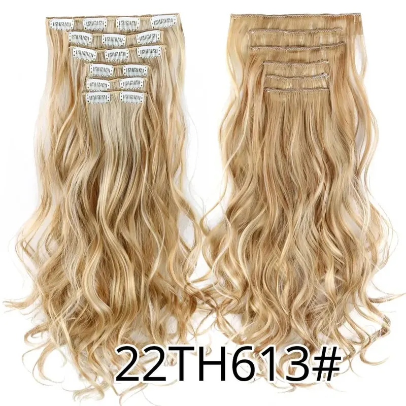 Black Clip In Extensions Straight 22" Long Synthetic Thick Clips On Hair Piece For Women 6Pcs/Set Curly Full Head Weddings Daily