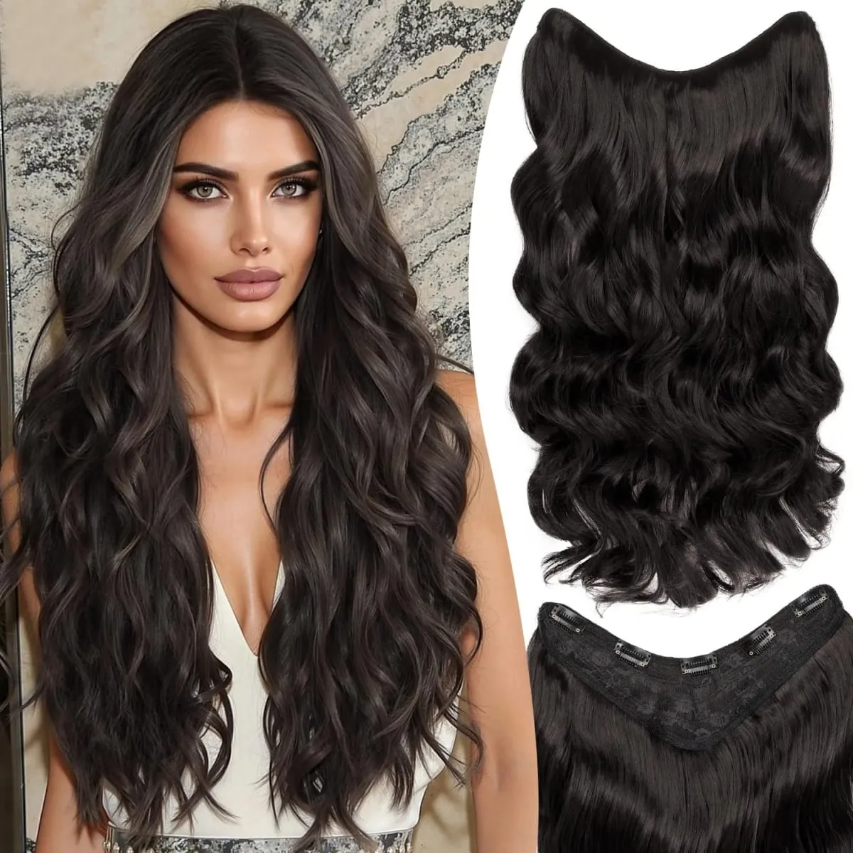 U-shaped Lace 5 Clips Clip In Hair Extensions Synthetic Long Wavy Curly Heat Resistant Full Shine Hairpieces 16/20/24 Inch — image 7