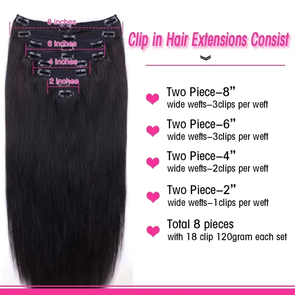 Clip in Hair Extensions Real Human Hair 26 Inch 120g Invisible Seamless Straight Remy Human Hair Clip in Extensions 1B Black