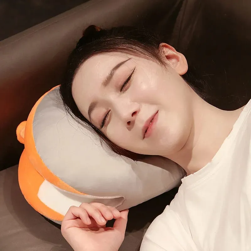 Rabbit Husky Fox Plush Nap Pillow Ice Silk Surface Cooling Sleep Cushion Office Desk Rest Pillow Home Travel Hug Pillow Gift