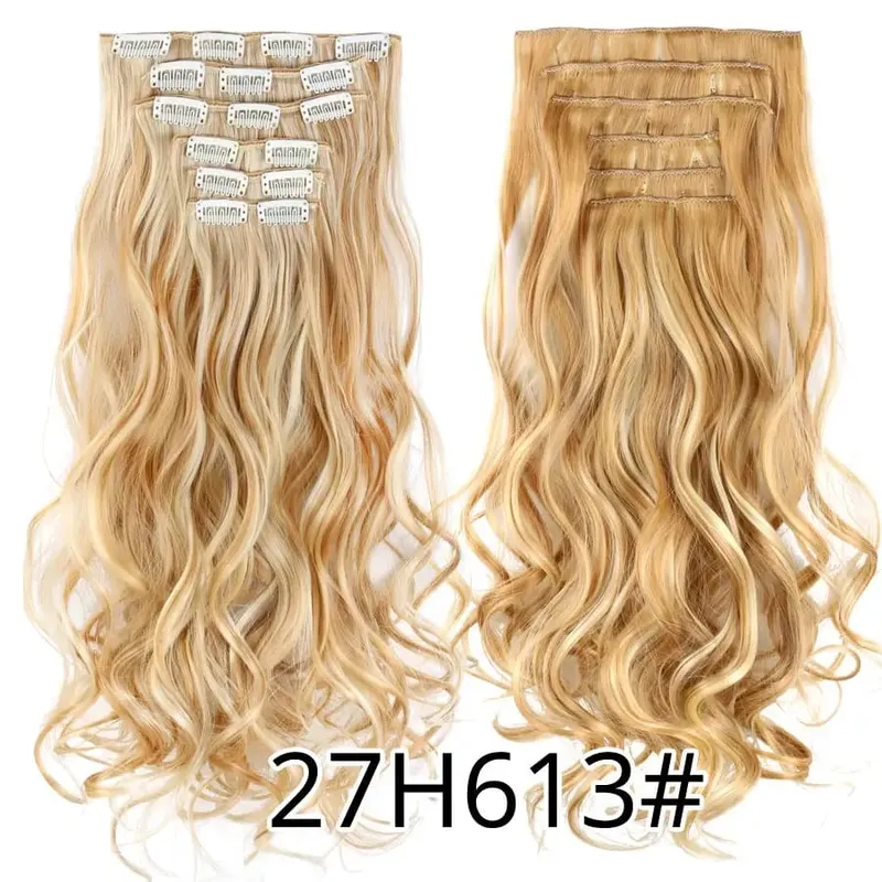 Black Clip In Extensions Straight 22" Long Synthetic Thick Clips On Hair Piece For Women 6Pcs/Set Curly Full Head Weddings Daily