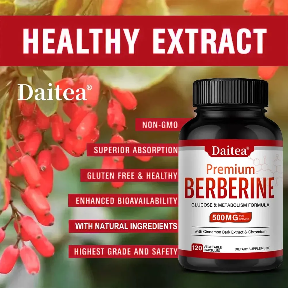 Berberine HCL 500mg Capsules with Cinnamon Antioxidant Support Heart Metabolic Cardiovascular Digestive & Immune Health