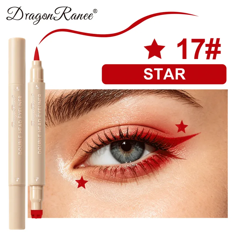 Double Head Stamp Liquid Eyeliner Smudge-Proof Quick Drying Waterproof 2 in1 Colorful Love Star Butterfly Eye Line Pencil Makeup