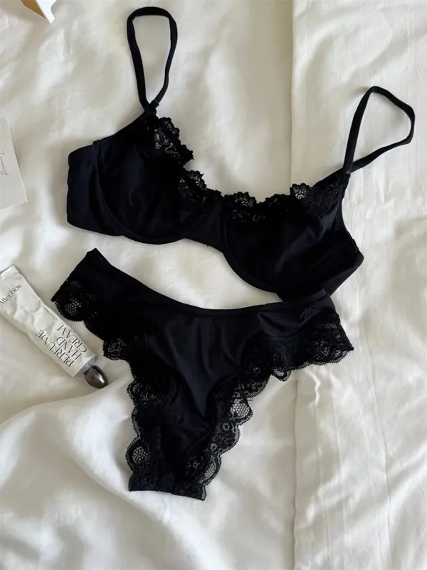 สีชมพูUnlinedเต็มถ้วยBraชุดUnderwire Lace Trim LiftสบายMinimalistไม่มีรอยต่อผิวทุกวันBrasและPanty