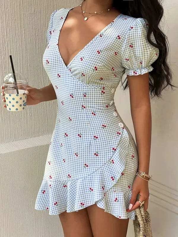 Dresses for Women New Summer Sleeveless V-Neck Women Dress Elegant Slim Print Mini Dress Women Vestidos De Verano Mujer
